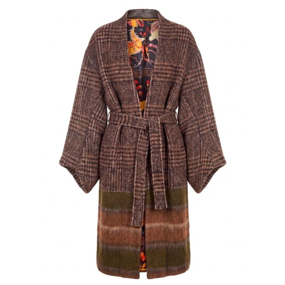 Hui Milano Women Wool Blend Patchwork Long Cardigan